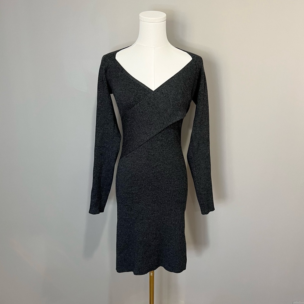 IRO Paris Wrap Front Ribbed Knit Wool Blend Dress Size XS
